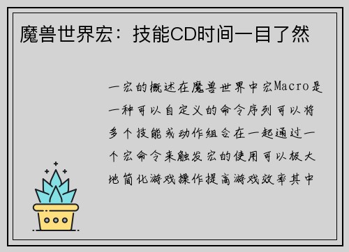 魔兽世界宏：技能CD时间一目了然